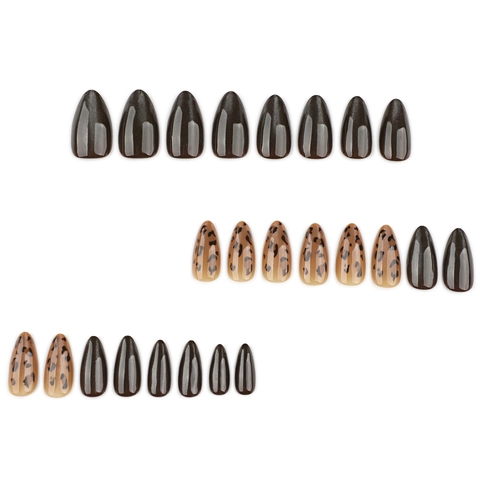 Press On Nails Brown Cat Eye Leopard Print Almond Shape Glossy Artificial Finger Nails For Women