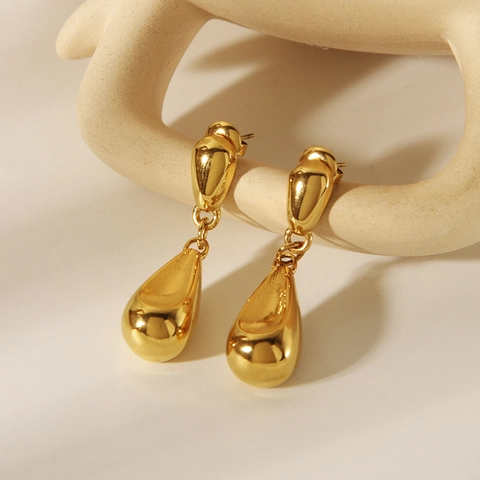 Minimalistische Tropfenohrringe 18K Vergoldet Edelstahl Poliert Wassertropfen Anhänger Für Frauen Moderner Stil