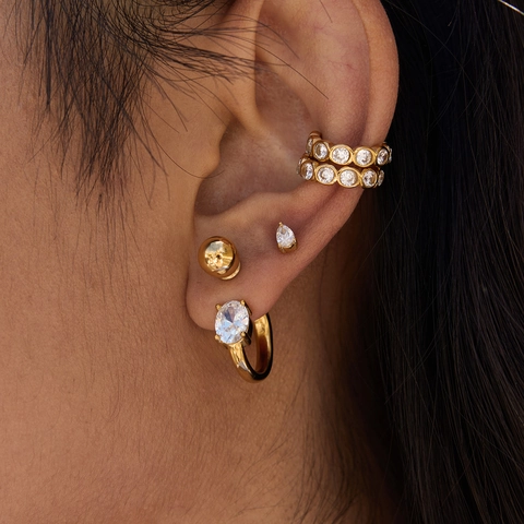 Boucles D'oreilles Ear Cuffs Géométriques Acier Inoxydable Plaqué Or 18K Zircone Sans Perçage Bijoux Minimalistes Pour Femmes