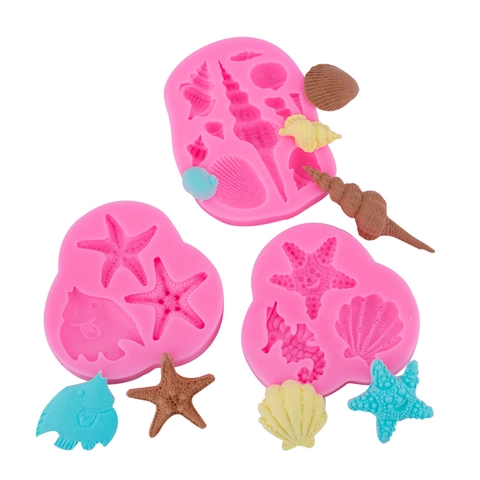 Stampi In Silicone Tema Oceano Coda Di Sirena Cavalluccio Marino Stella Marina Conchiglia Corallo Per Decorazione Torte Fondant Cioccolato