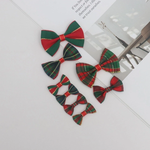 Mini Lazos De Navidad De Cuadros Decorativos Para Árbol Mascotas Manualidades Poliéster Tartán Rojo Verde Oro Cinta Accesorio