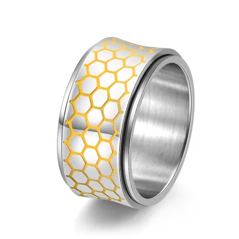 Honeycomb Luminous Spinner Ring Edelstahl Drehbarer Bandring Herren Punk Hip Hop Geometrischer Schmuck