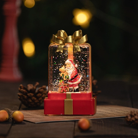 Linterna De Globo De Agua LED Con Forma De Caja De Regalo De Navidad Con Papá Noel Muñeco De Nieve Brillo Plástico Acrílico