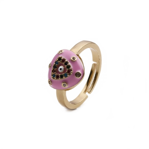 Anillo Abierto Triángulo Ojo Turco Cobre Micro Incrustación Circón Esmalte Geométrico Ajustable Joyería Moda Mujer