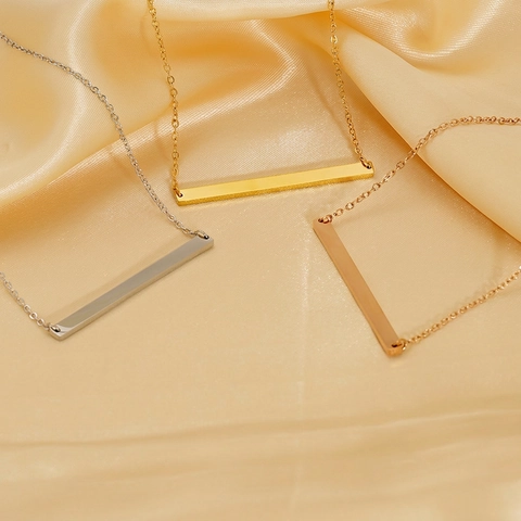 Minimalist Horizontal Bar Necklace Stainless Steel 18K Gold Plated High Polish Geometric Fashion Jewelry For Women