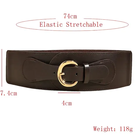 Dames Retro Brede Elastische Riem Vintage Hoefijzergesp PU-Leer Tailleband Voor Jurken Jas Mode Accessoire