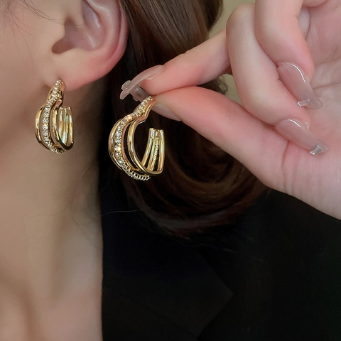 Orecchini a Bottone a Tre Strati con Cuore e Stella in Strass Perno in Argento Sterling 925 Orecchini Geometrici Oro per Donna