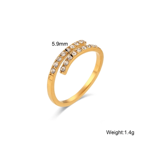 Simple Light Luxury Stainless Steel Open Ring For Women Adjustable Cross Rhinestone Finger Ring Fashion Jewelry Gift