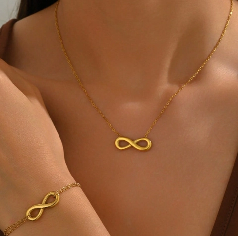 Ensemble Collier Et Bracelet Symbole Infini Acier Inoxydable Plaqué Or Bijoux Minimalistes Pour Femmes Élégant Chaîne O