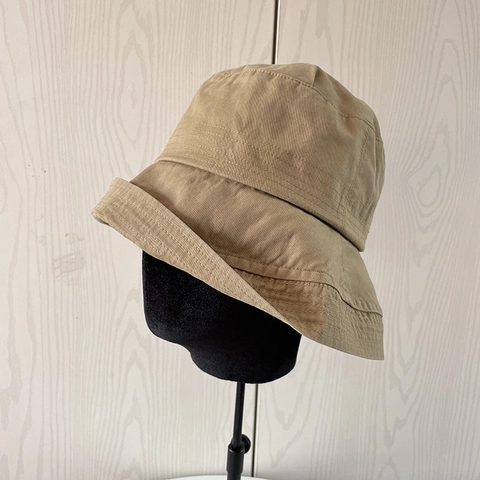 Sombrero De Pescador De Algodón Lavado Plegable Protección Solar Estilo Japonés Color Sólido Ocio Aire Libre Para Mujeres