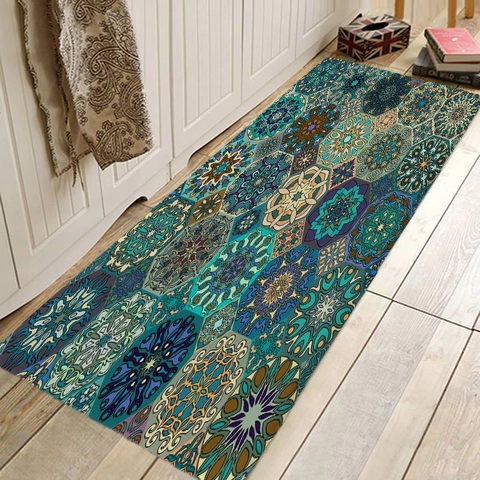 Tappeto Da Pavimento Antiscivolo Assorbente Con Stampa Mandala Boho Motivo Etnico Colorato Poliestere Per Cucina Ingresso