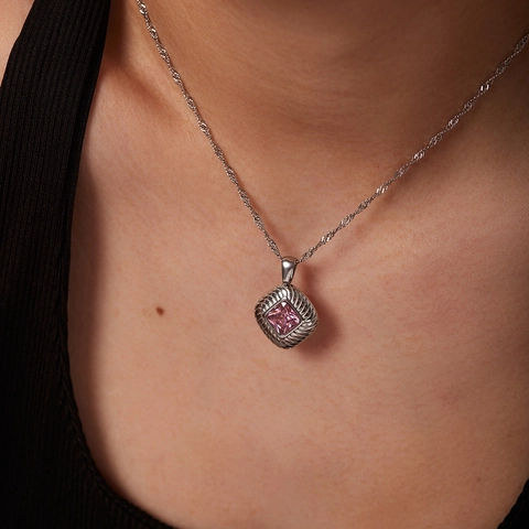 Serie di Gioielli in Acciaio Inossidabile Vintage con Zirconia Verde per Donna Pendente a Cuore Rettangolare Placcato Oro