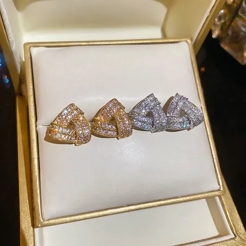 Triangle Intertwined Stud Earrings Copper With Zircon And Silver Earring Post For Women Fashion Geometric Jewelry