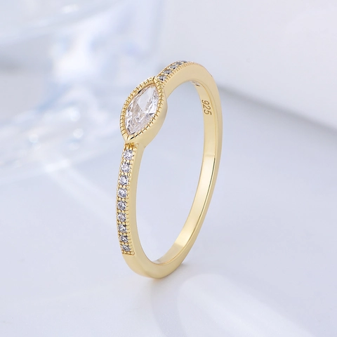 Anello in Argento Sterling 925 con Zirconia Marquise per Donna Minimalista Giapponese Oro Argento Intarsiato Strass Gioielli