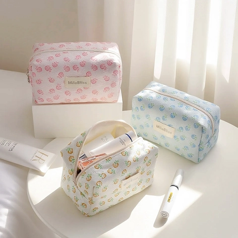 Floral Lace Cosmetic Makeup Bag Large Capacity Travel Toiletry Organizer Pouch Floral Pattern Mesh Fabric Portable Zipper Handbag Women