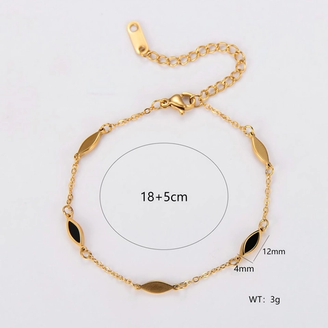 Pulsera De Acero Inoxidable 304 Para Mujer Con Dijes De Esmalte Negro Y Cadena De Extensión Ajustable Joyería De Moda
