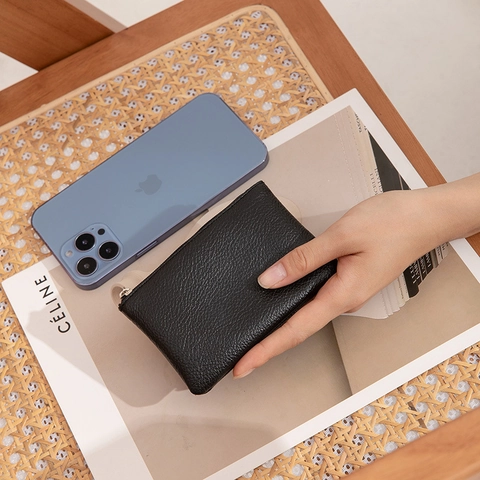 Minimalist Lychee Pattern PU Leather Coin Purse Ultra Thin Zipper Card Holder For Men Women Small Key Bag