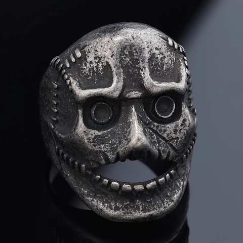 Anello Maschera Teschio Retro Acciaio Inossidabile 316L Distressed Punk Rock Goth Cicatrice Cucita Gioielli Uomini Donne