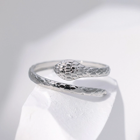 Bague Serpent Acier Inoxydable Anneau Ouvert Ajustable Avec Texture D'écailles Design Animal Style Punk Pour Femmes Hommes