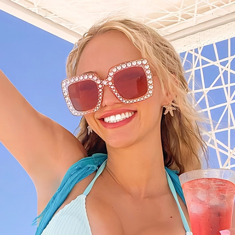 Gafas De Sol Cuadradas Grandes Con Diamantes De Imitación Montura De PC Con Brillo Protección UV400 Para Mujer