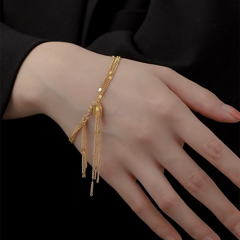 Stainless Steel Multi Layer Chain Bracelet 18K Gold Plated Tassel Sequins For Women Elegant Jewelry Accessory