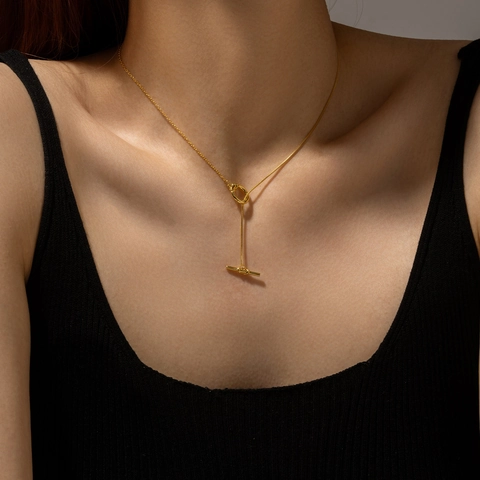Collana con Chiusura a Scomparsa in Argento Sterling S925 Placcato Oro 18K per Donna Collana Minimalista a Catena di Serpente e Catena a O Mista Gioielli alla Moda