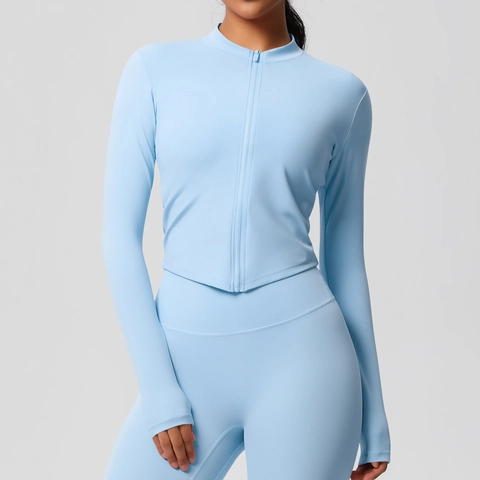 Completo Da Yoga Con Giacca Con Cerniera E Leggings Donna Nylon Spandex Traspirante Abbigliamento Sportivo Fori Per Pollici Collo Alto