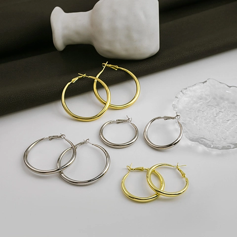 Mode Einfache Creolen Für Damen Minimalistische Glatte Geometrische Kreis Schmuck Mit Silbernem Ohrstecker