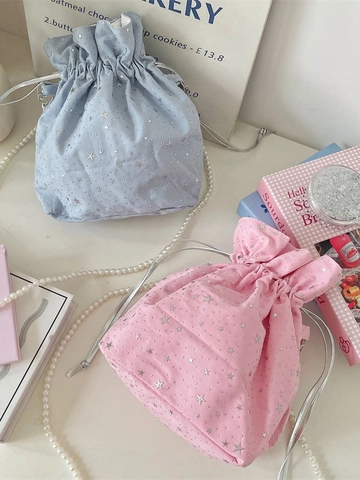Sac Bandoulière À Cordon Motif Étoile Polyester Avec Chaîne En Künstliche Perles Sac Seau Souple Pour Femmes