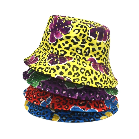Cappello Da Pescatore Poliestere Stampa Leopardata Foglie Tropicali Tesa Larga Protezione Solare Pieghevole Moda Outdoor Casual Unisex