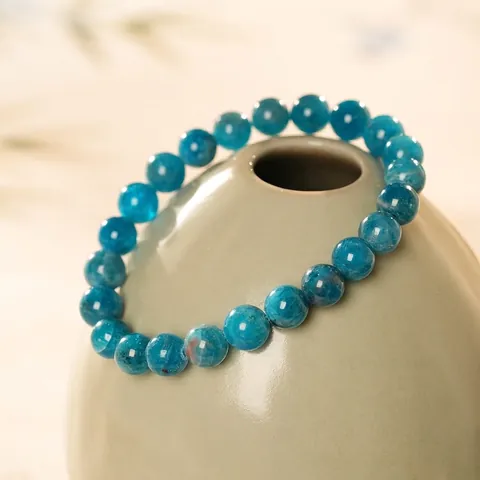 Natural Apatite Crystal Beaded Bracelet Round Gemstone Handmade Minimalist Elegant Jewelry Gift For Women