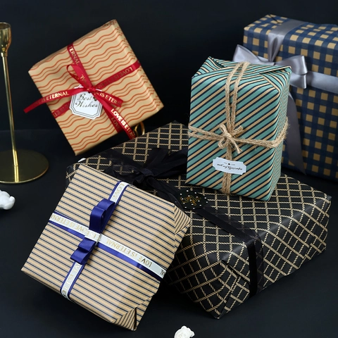 Retro Minimalistisch Geometrisch Kraft Geschenkpapier Rolle Ozean Seestern Anker Wellen Gitter Muster Geburtstag DIY Geschenk Verpackung
