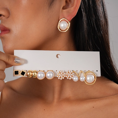 Pendientes De Aleación Perla Artificial De Imitación Geométrica Flor Elegante Commute High End Feel Con Poste De Plata