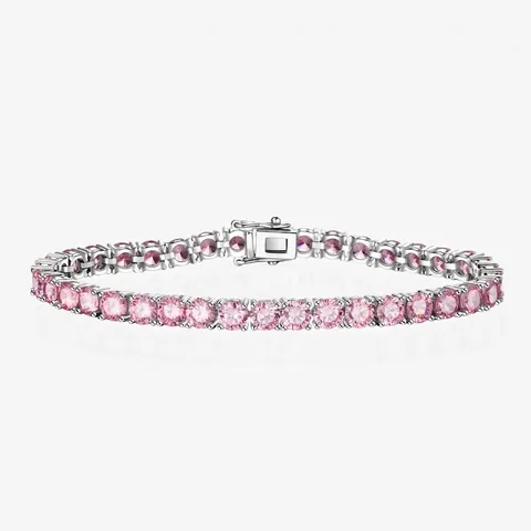 Bracciale da Tennis in Argento Sterling 925 con Strass Rosa a Taglio Rotondo Catena Luccicante Gioielli Moda Hip Hop da Donna