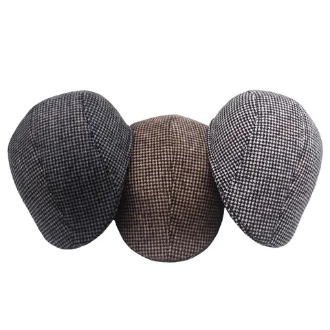 Μπερές Με Σχέδιο Houndstooth Ανδρικός Βαμβακερός Μάλλινος Ζεστός Vintage Βρετανικού Στυλ Καπέλο Χειμερινό