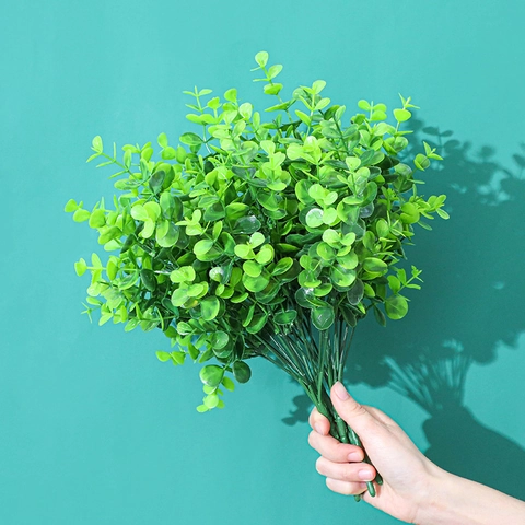 Artificial Eucalyptus Plants Faux Greenery Plastic Realistic Multi Branch Foliage For Home Wedding Decor
