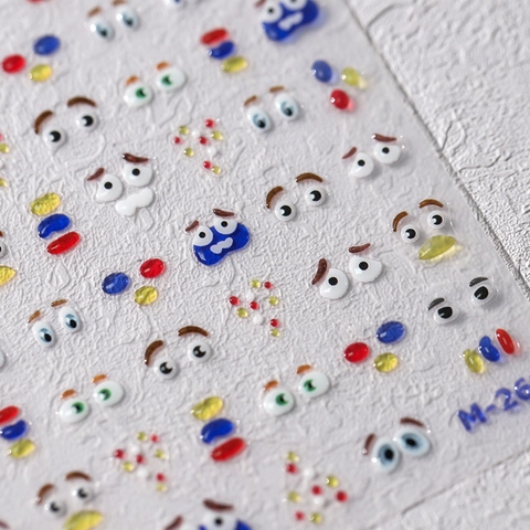 3D Relief Nagelaufkleber Cartoon Augen Ausdrücke Geprägt Selbstklebend DIY Maniküre Dekorationen Lustig Bunt