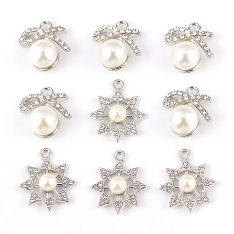 Ciondoli In Lega Con Strass E Perla Artificial Fiocco Stella Forme Per Creazione Gioielli Fai Da Te Collane Orecchini Accessori