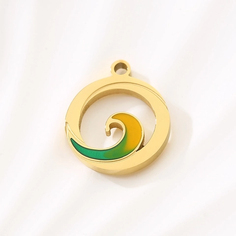 Runder Meereswellen Anhänger Edelstahl Vergoldet Emaille Hohlspirale Charm DIY Schmuckherstellung Zubehör