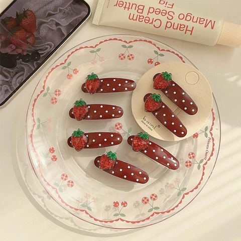 Carine Mollette Per Capelli Con Fragole E Pois Rosso Bianco Lega Resina Stile Coreano Dolce Per Ragazze Donne