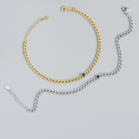 Bracciale A Catena Curb In Argento Sterling 925 Con Pietra Preziosa Rotonda Verde Da Donna Gioielli Eleganti Regolabili