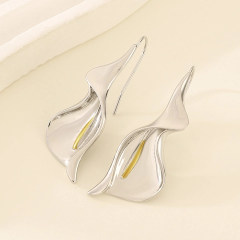 Calla Lily Flower Dangle Earrings Copper Elegant Ethnic Style Silver Gold Two Tone Floral Jewelry For Women