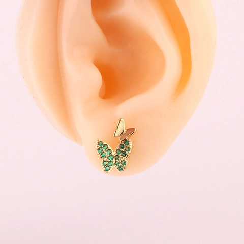Vlinder Oorknopjes Smaragdgroen Zirkoon Micro Ingelegd Messing Verguld Trendy Elegante Sieraden Accessoires Voor Dames