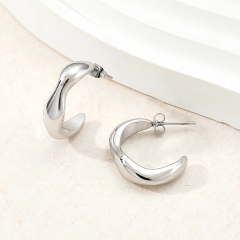 Orecchini A Cerchio In Acciaio Inossidabile Con Trama Irregolare Forma A C Design Fluido Gioielli Geometrici Minimalisti Da Donna