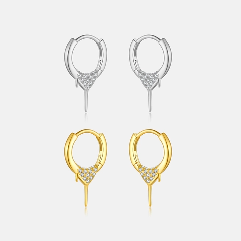 Orecchini a Cerchio Huggie con Punta a Triangolo in Argento Sterling 925 per Donna Moda Retrò Geometrici Oro Zirconia Gioielli