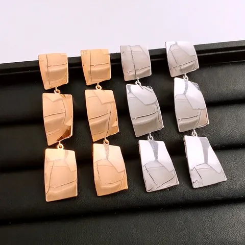 Orecchini Pendenti Rettangolari Geometrici Con Perno In Argento Sterling 925 Rame Lucido Accessorio Di Moda Per Donna