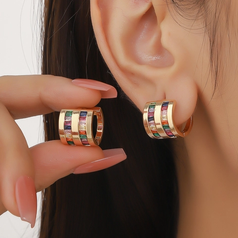 Baguette Cubic Zirconia Huggie Hoop Earrings Rectangular Row Copper Plated Stainless Steel Earring Post Jewelry Women