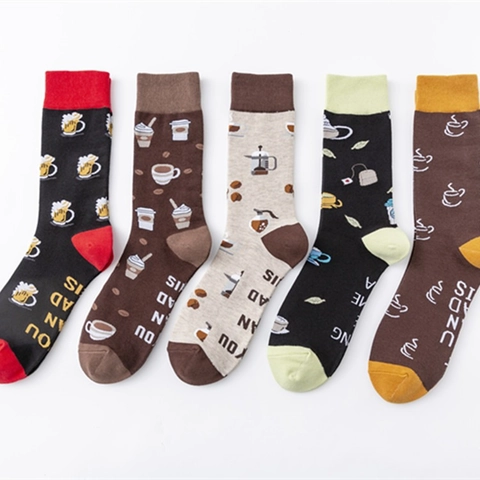 Novelty Crew Socks Cotton Blend Funny Quote Coffee Beer Print Breathable Casual Mid Calf Hosiery For Men Women