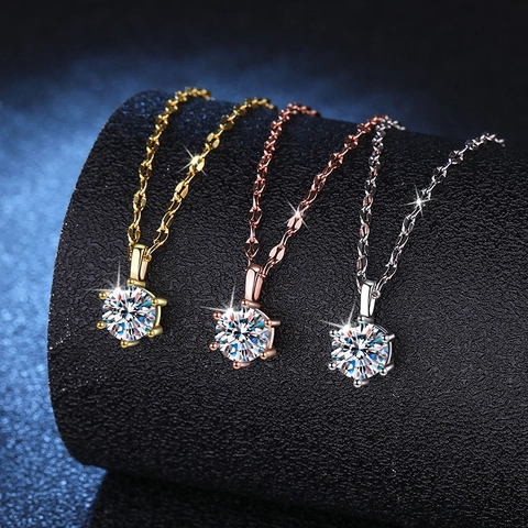 925 Sterling Silver Moissanite Pendant Necklace Six-Claw Setting Round Brilliant Cut Stone Necklaces For Women Fine Jewelry Gift