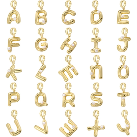 Pendente Lettera Alfabeto Rame Con Perla Artificial Iniziale Design Palloncino Elegante Versatile Accessorio Gioielli Donne